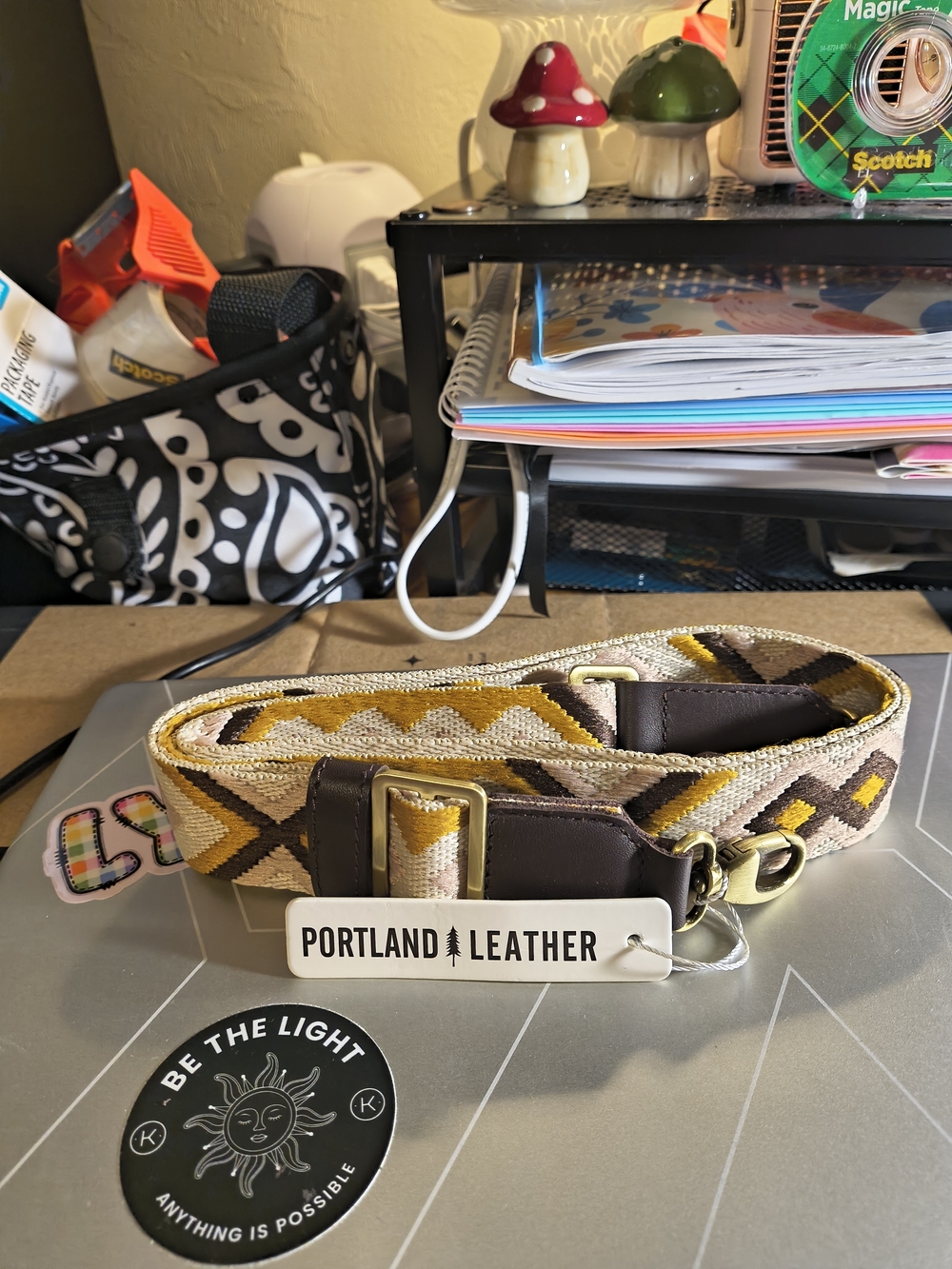 Portland Leather Yellow & Brown Woven Geometric Bag Strap